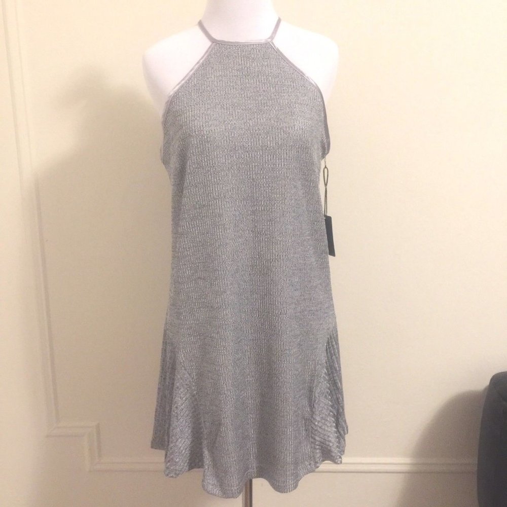 Whitney Eve Dress Women 4 Gray‎ Metallic Mini Halter Festival Trapeze Tent New